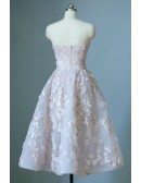 Gorgeous Strapless Beaded Flowers Tea Length Wedding Dress Corset Style