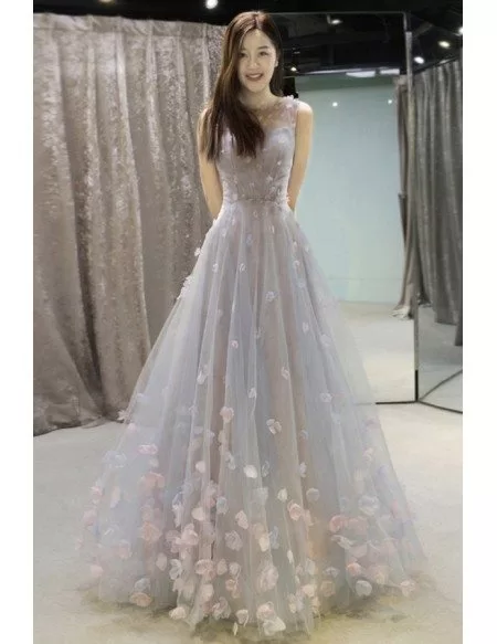 Fairy Flowers Petals Empire Flowy Long Wedding Dress Prom Dress ...