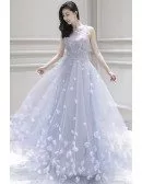 Fairy Flowers Petals Empire Flowy Long Wedding Dress Prom Dress Sleeveless