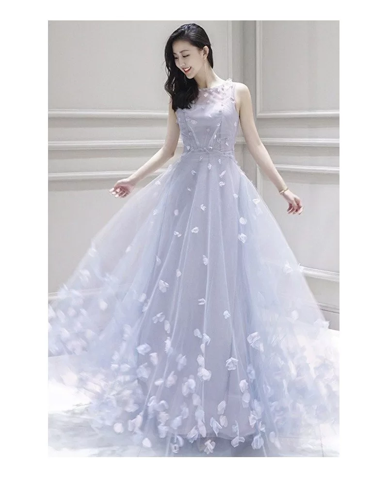Fairy Flowers Petals Empire Flowy Long Wedding Dress Prom Dress