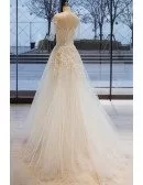 Beautiful Beaded Lace Sheer Half Sleeve Tulle Wedding Dress with Sleeves