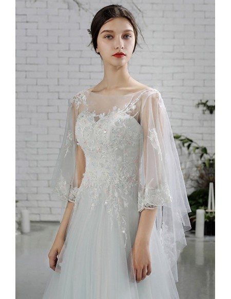 Fairy Butterfly Sleeves Aline Long Tulle Beach Wedding Dress For Destination Weddings