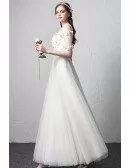 Romantic Illusion Neckline Butterflies Simple Wedding Dress with Half Sleeves