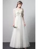 Romantic Illusion Neckline Butterflies Simple Wedding Dress with Half Sleeves
