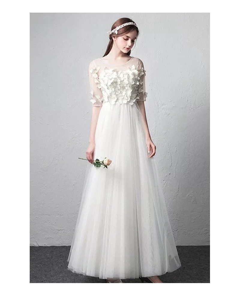 Romantic Illusion Neckline Butterflies Simple Wedding Dress with Half ...