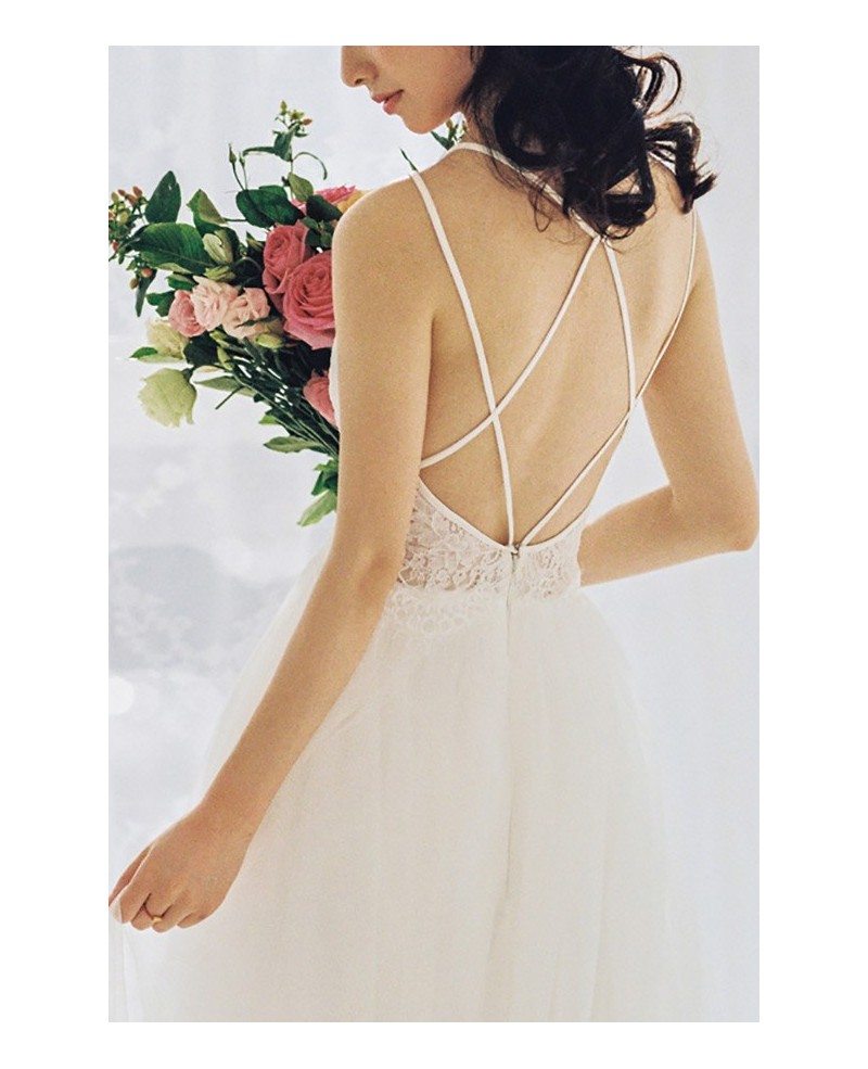 Simple Boho Cross Strap Backless Beach Wedding Dress Low Back For Summer E8938 Gemgrace Com