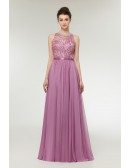 Flowing Chiffon Lilac Long Cute Prom Dress with Beaded Neckline