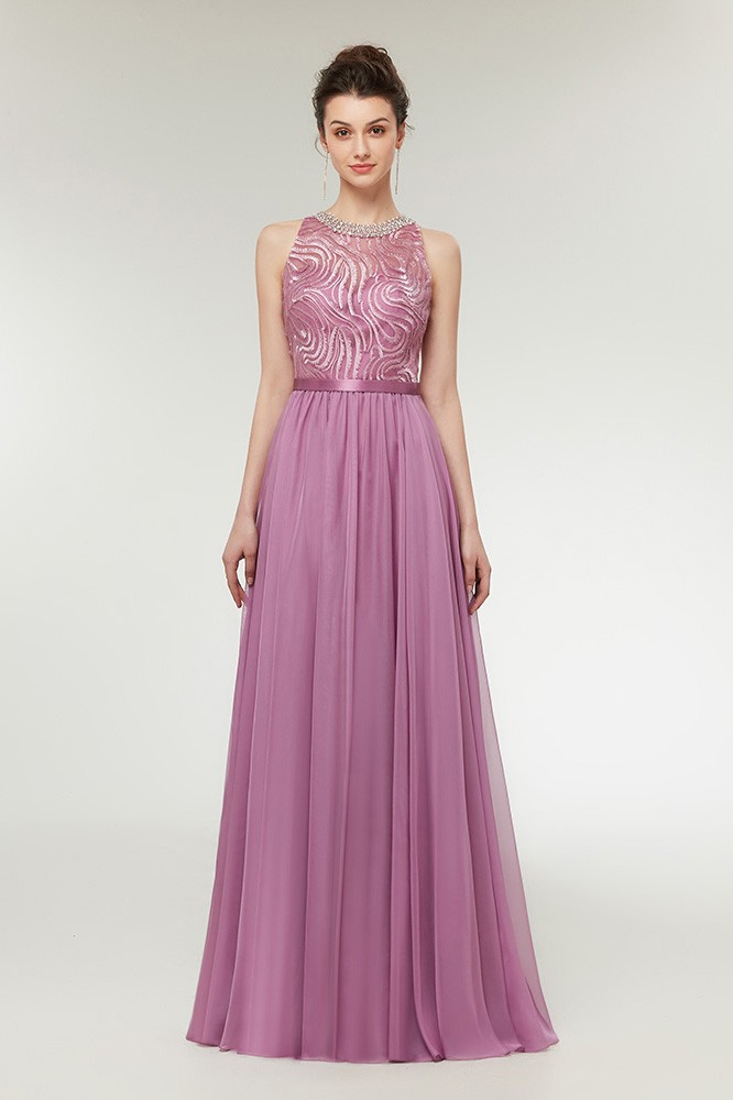 Flowing Chiffon Lilac Long Cute Prom Dress with Beaded Neckline #C002 ...