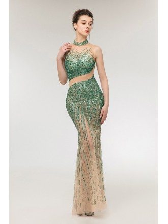 Strapless Sexy Green Fitted Prom Dress with Sparkly Beading