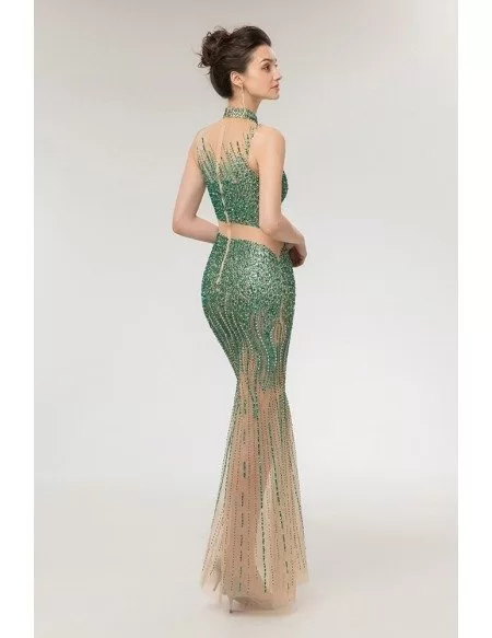 Strapless Sexy Green Fitted Prom Dress with Sparkly Beading