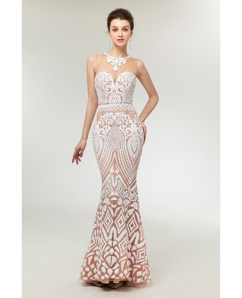 Unique Sequin White Mermaid Prom Dress Long For Curvy