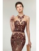 Sparkly Sequined Burgundy Tight Formal Dress Long For Women