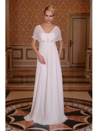 A-Line Square Neckline Floor-Length Chiffon Wedding Dress With Beading Ruffle