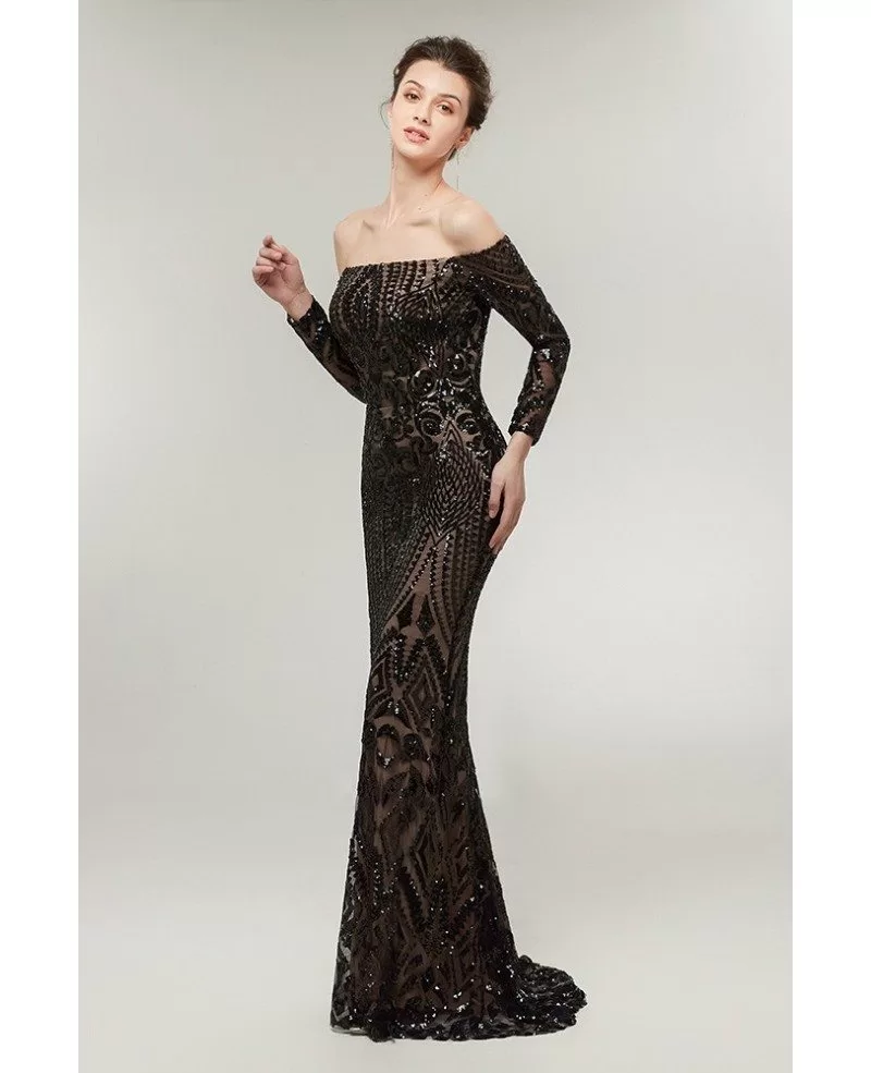 black tight sparkly prom dress