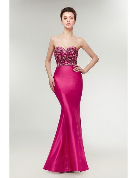 Fuchsia Slender Mermaid Formal Dress with Embroidery Bodice