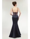 Black Long Slim Trumpet Prom Dress with Embroidery Bodice