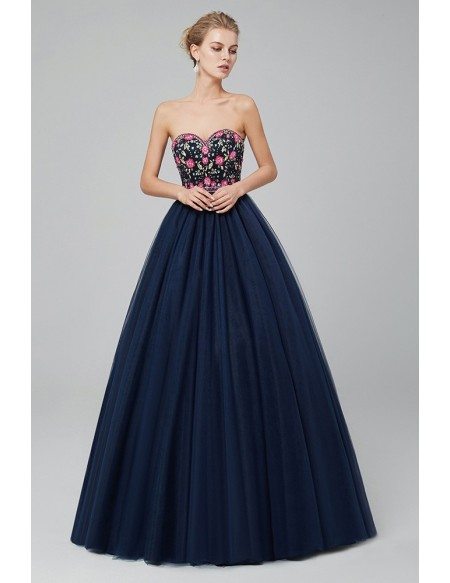 Fuchsia Ballroom Tulle Prom Dress with Embroidery Bodice
