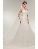 Fit And Flare Pleated Tulle Wedding Dress with Beading Straps