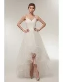 Simple High Low Tulle Beach Wedding Dress with Spaghatti Straps