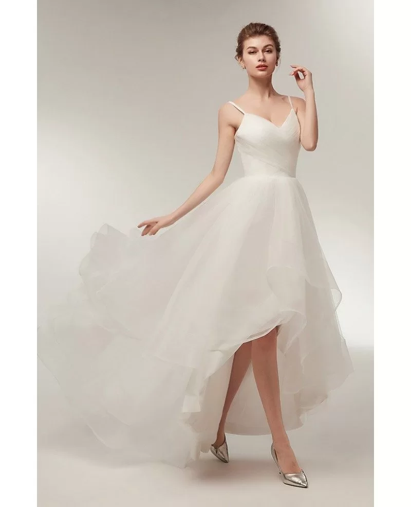 Simple High Low Tulle Beach Wedding Dress with Spaghatti Straps #S633 ...