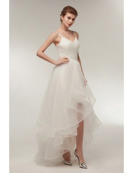 Simple High Low Tulle Beach Wedding Dress with Spaghatti Straps