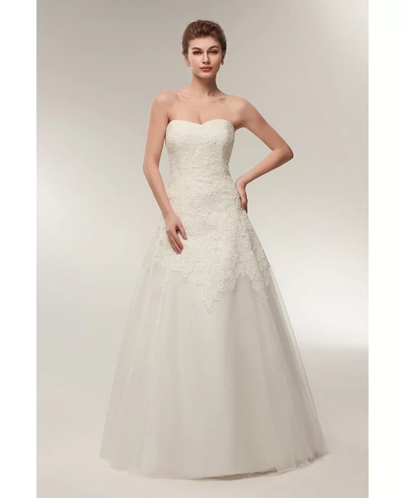 Strapless A Line Ivory Lace Bridal Dress For Destination Wedding S634 GemGrace