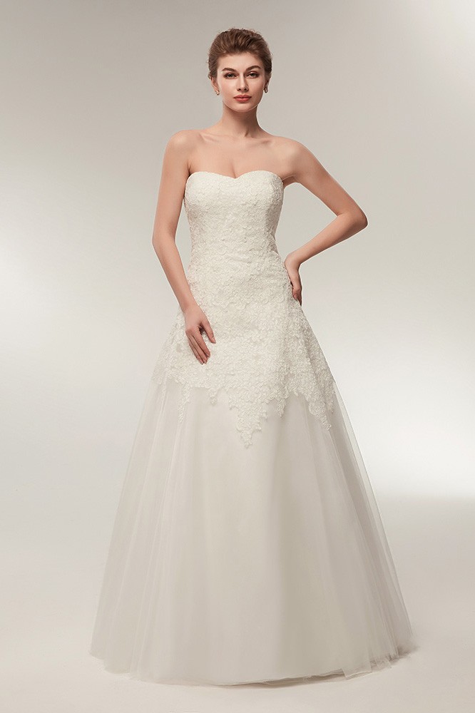 SALE Lace/Satin A Line Strapless Ivory  Bridal Gown Size 6 Style 3515 main image 1