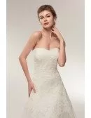 Strapless A Line Ivory Lace Bridal Dress For Destination Wedding