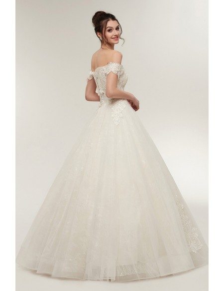 Unqiue Lace Princess Wedding Dress with Off The Shoulder Straps