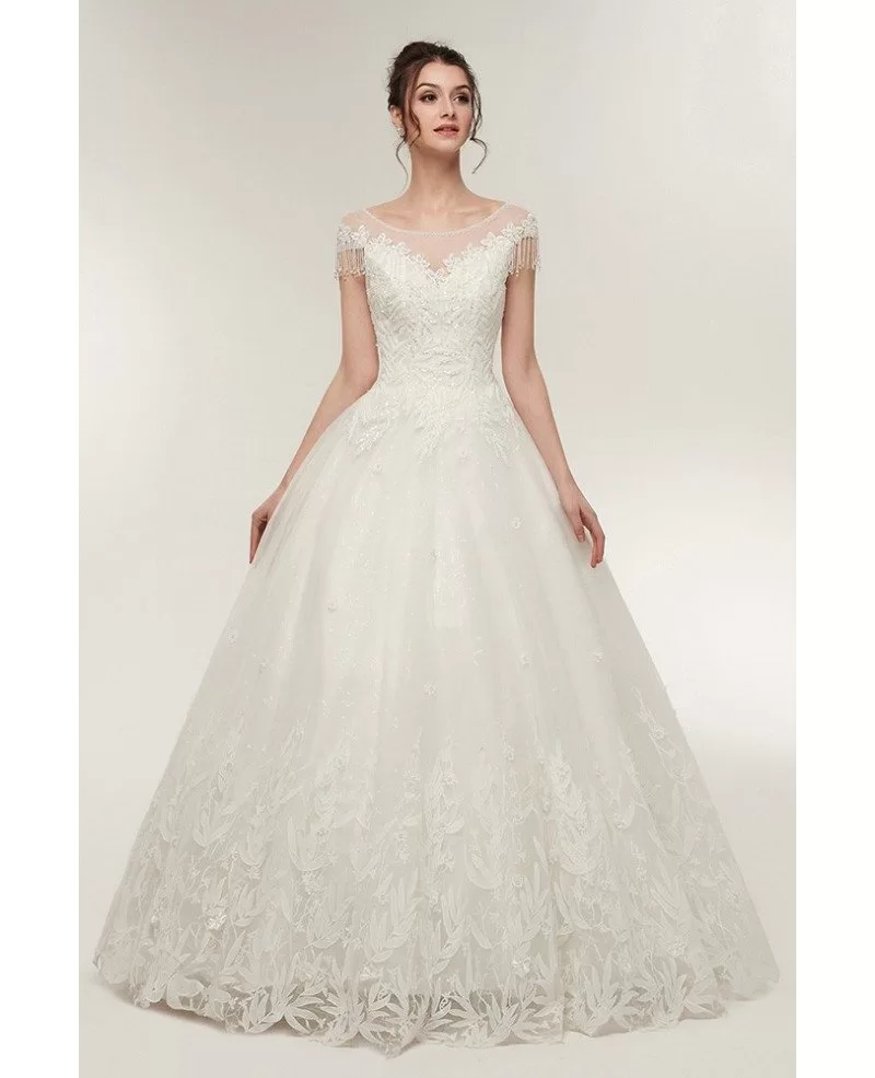 Princess Lace Corset Ball Gown Wedding Dress with Cap Sleeves #S640 ...
