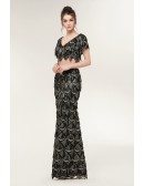 Two Piece Black Mermaid Prom Dress Sparkly with Fringed Sequin