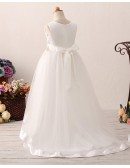 Princess High Low Ivory Flower Girl Dress with Lace Beading Bodice