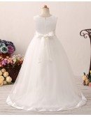 Princess High Low Ivory Flower Girl Dress with Lace Beading Bodice