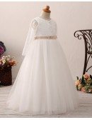Vintage Tulle Lace Ballroom Flower Girl Dress with Long Sleeves