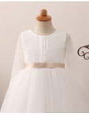 Vintage Tulle Lace Ballroom Flower Girl Dress with Long Sleeves