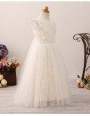 Beautiful Champagne Tulle Lace Flower Girl Dress with Hole Back