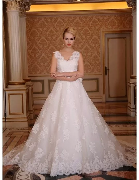 Ball-Gown Sweetheart Cathedral Train Tulle Wedding Dress With Appliques Lace Bow