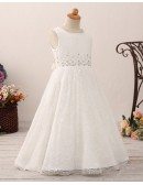 Vintage Long Lace Flower Girl Dress with Beading For Juniors