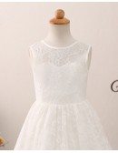 Long Simple Lace Flower Girl Dress with V Back For Beach Beading