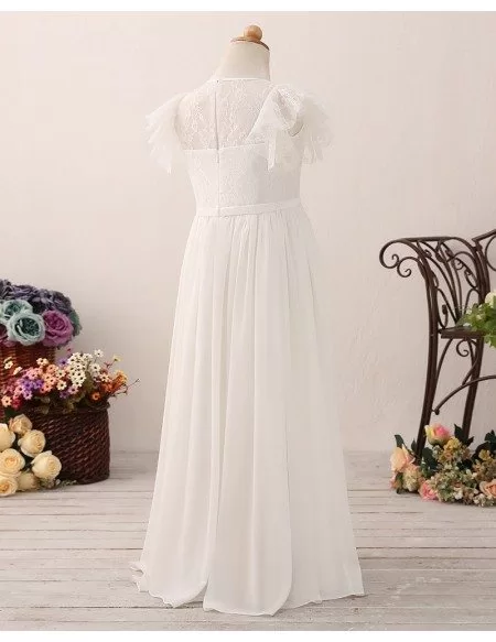 Modern A Line Long Chiffon Flower Girl Dress with Lace Top