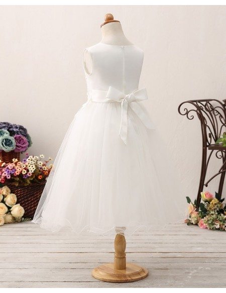 Princess Tulle Short Flower Girl Dress with Applique Lace