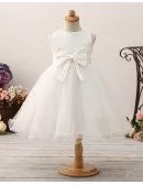 Vintage Lace Short Tulle Flower Girl Dress with Bow Sash