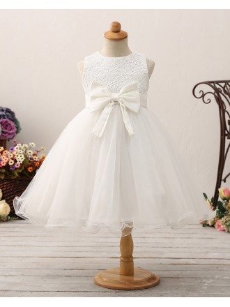 Vintage Lace Short Tulle Flower Girl Dress with Bow Sash