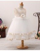 Champagne Tulle Lace Short Tutu Flower Girl Dress For Toddlers
