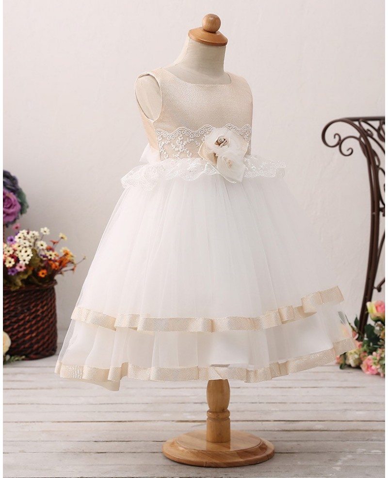 Champagne Tulle Lace Short Tutu Flower Girl Dress For Toddlers #HT12 ...
