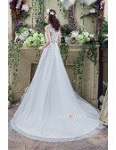 A-line V-neck Short Sleeves Chapel-train Wedding Dress
