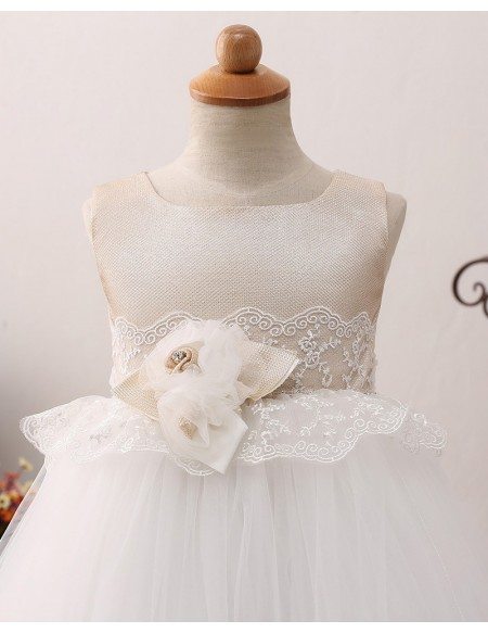 Champagne Tulle Lace Short Tutu Flower Girl Dress For Toddlers