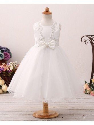 Beaded Lace Ivory Short Flower Girl Dress For Little Girls