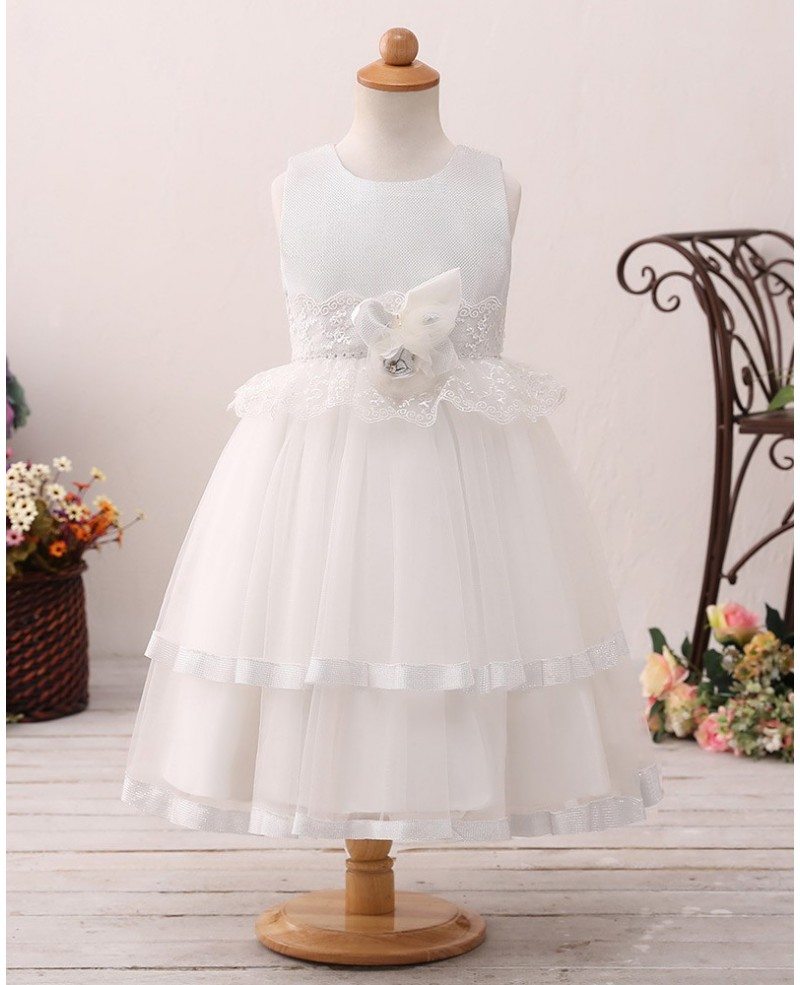Ivory Layered Short Flower Girl Dress With Lace For Beach Wedding Ht15 Gemgrace Com