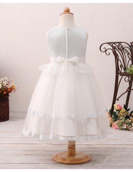 Ivory Layered Short Flower Girl Dress with Lace For Beach Wedding #HT15 ...